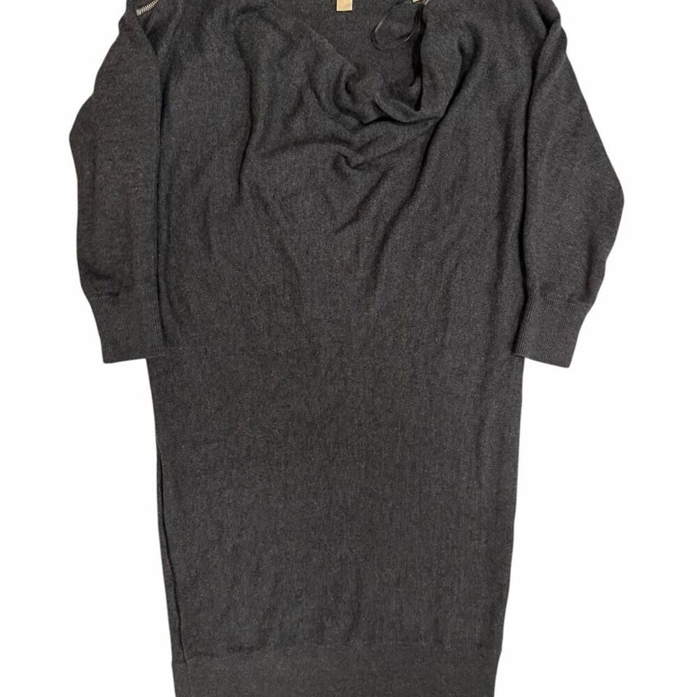 Michael Kors charcoal gray sweater dress with chic exposed zipper details